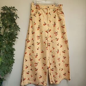 FARM Rio Yellow Checkered Wide Leg Pants with Pockets.